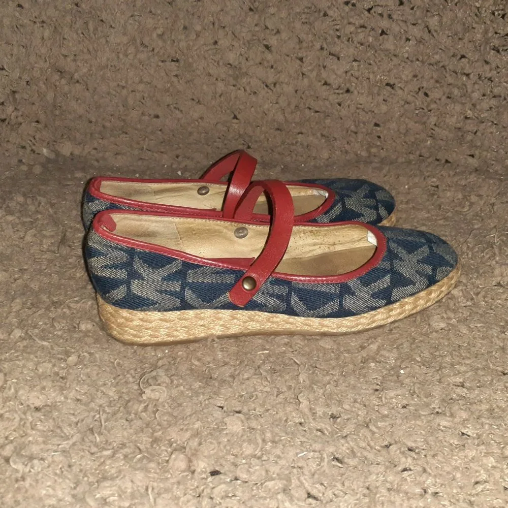 MICHAEL KORS-Signature Blue Denim w/Red Leather Accent-Mary Janes-Sz6-Excellent